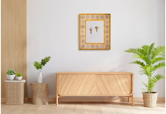 AHŞAP ÇERÇEVELİ TRAVERTEN TAŞ DETAYLI AYNA MR120
